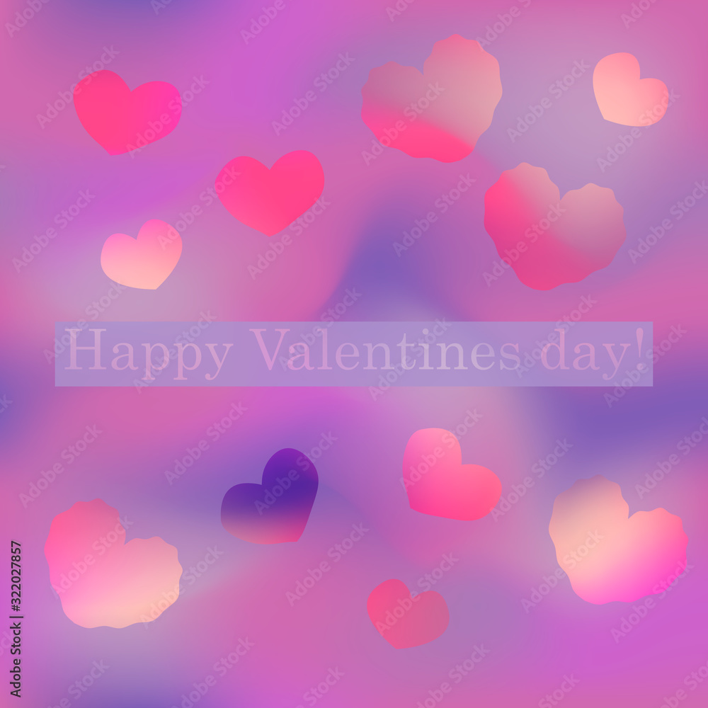 Valentine's Day seamless pattern with hearts in gradient pink and violet colors