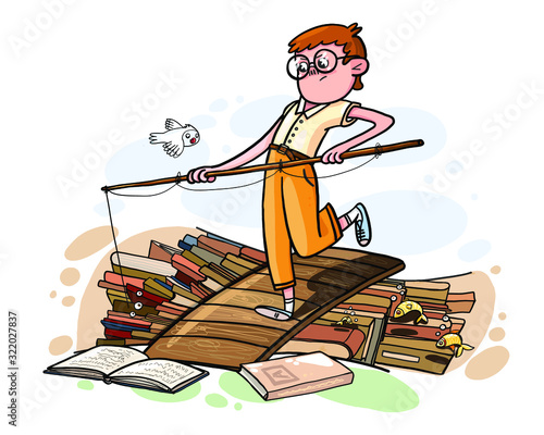 vector illustration, children's book, magazine, article, Internet blog, smart child, craving for knowledge and learning, self-education, design for blogger