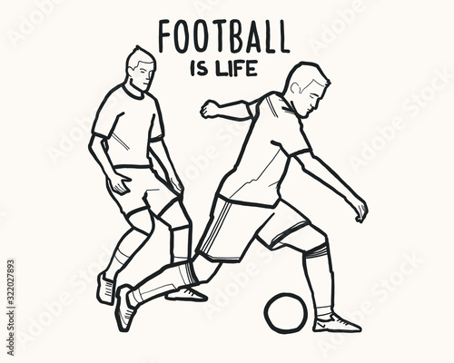 vector illustration, outline. athletes football players play ball, competition, game, championship. Illustration for logo, sticker, poster, form. Football