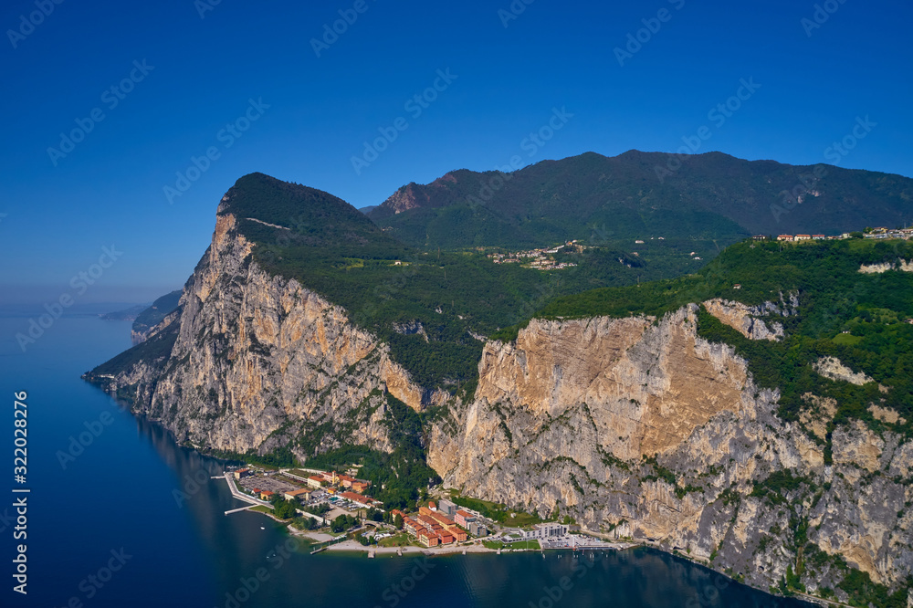 Rocks on Lake Garda, Italy aerial view	