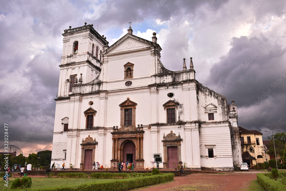 Fototapeta premium Church in a cloudy day in goa, India