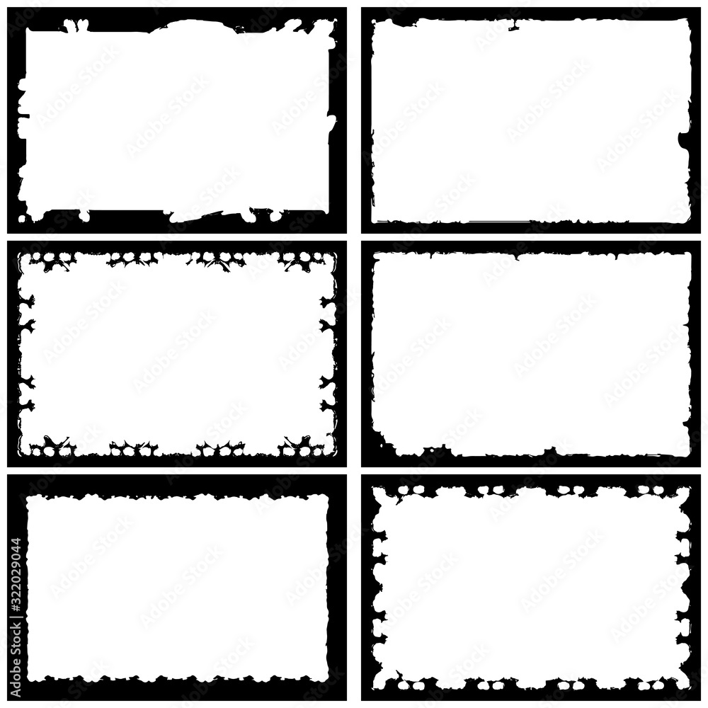 Set of grunge style frames black on white background