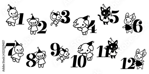 カレンダー用数字素材（アニマル）