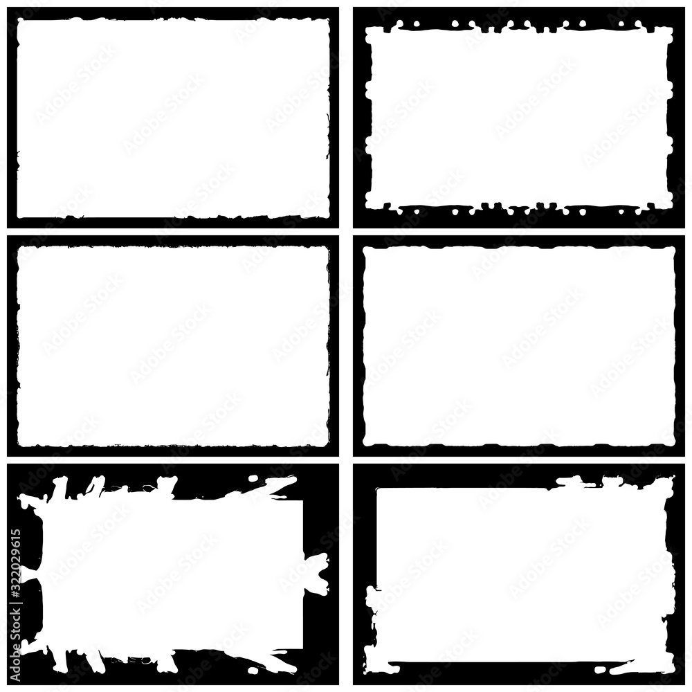 Set of grunge style frames black on white background