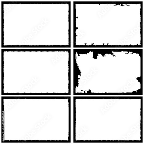 Set of grunge style frames black on white background