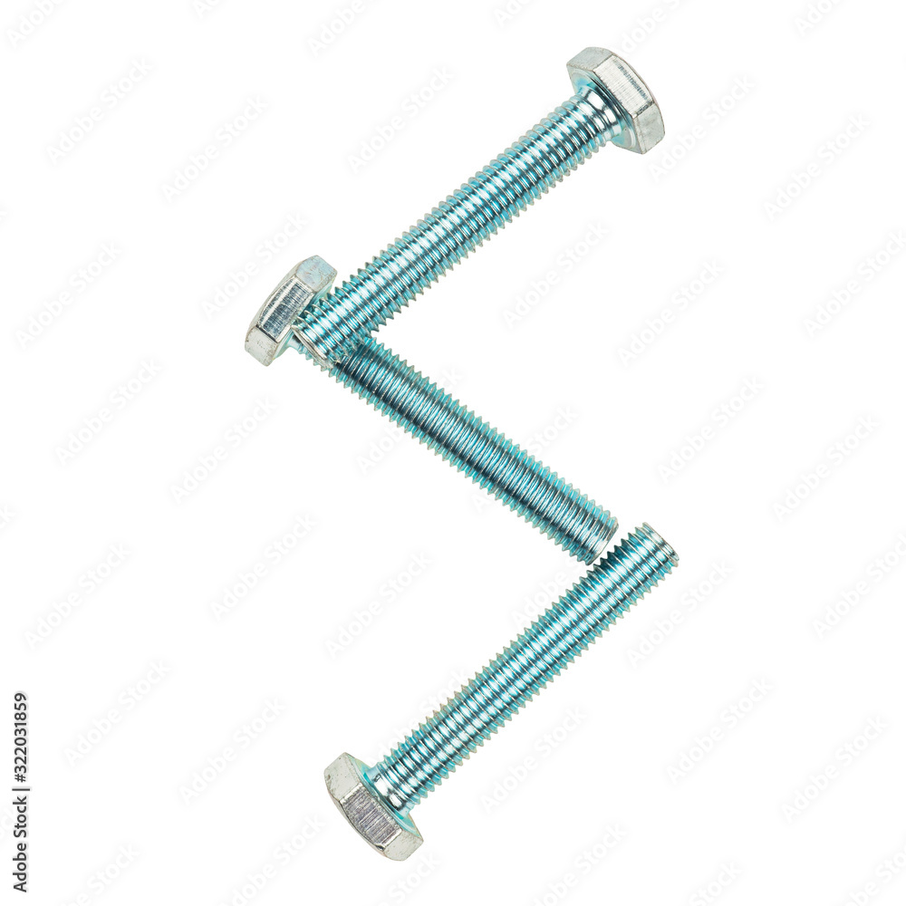 Isolated object letter S lined with metal bolts.