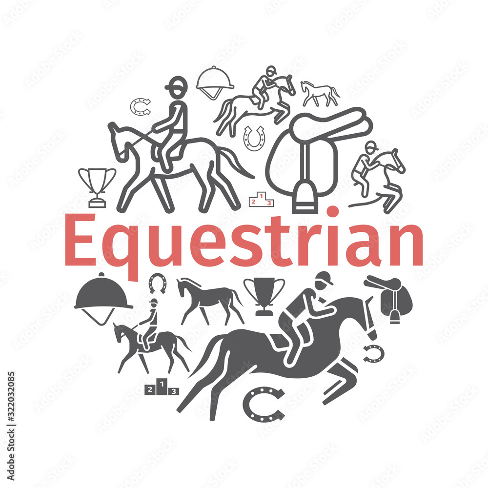 Horse banner icons set. Equestrian. Vector signs for web graphics