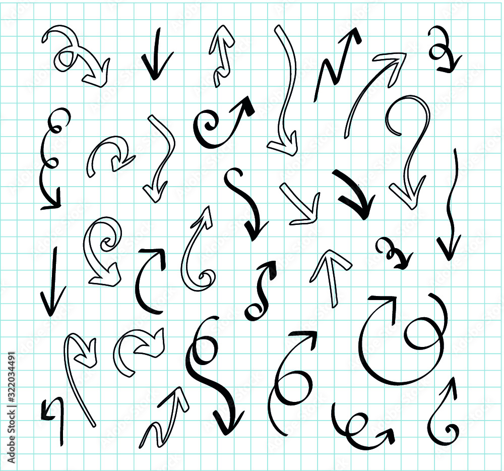 Hand drawn vector arrows set. Hand drawn vector arrows set.