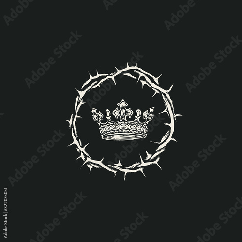 Leinwand Poster Vector banner on the theme of Easter with a crown of thorns and a crown on the black background