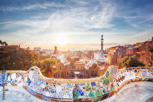 Fotografie View on barcelone from the park at sunrise