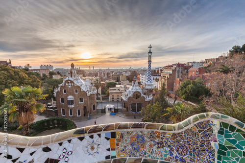 View on barcelone from the park at sunrise