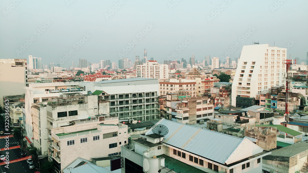 Bangkok, Thailand, February 08,2020:Top View from Yaowarat Road And landscape buildings in the Bangkok city