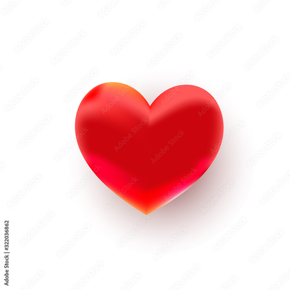 Realistic 3d red heart isolated on a white background. Vector illustration.