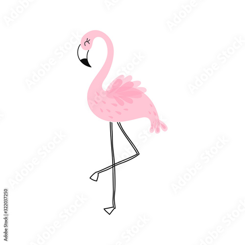 Candy Pink Flamingo illustration isolated on white background. Exotic bird simple linear transparent overlapping shapes vector clip-art. Birdy logo concept