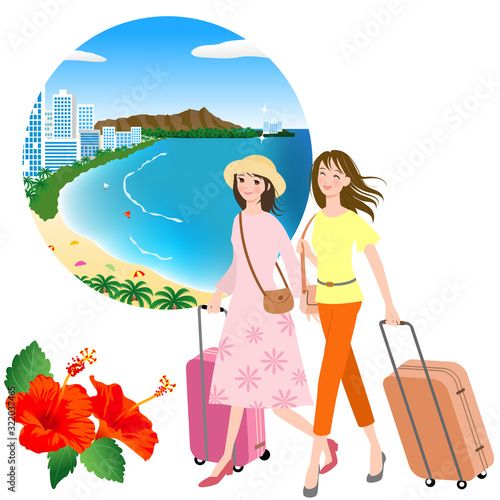 ハワイ旅行をする女友達