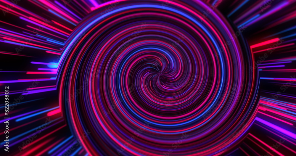 Abstract of spirally twisted neon, luminous circle of light, lasers and lines. Background fuchsia color. Abstract of spirally twisted neon, luminous circle of light, lasers and lines. Background fuchsia color.