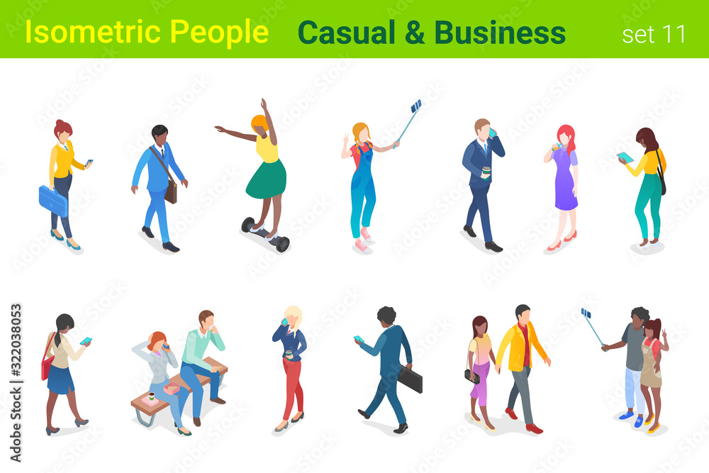Isometric Business Casual People flat vector collection. Isometric Business Casual People flat vector collection.