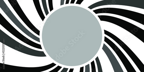 Black and White Swirling radial vortex vector background with a round frame