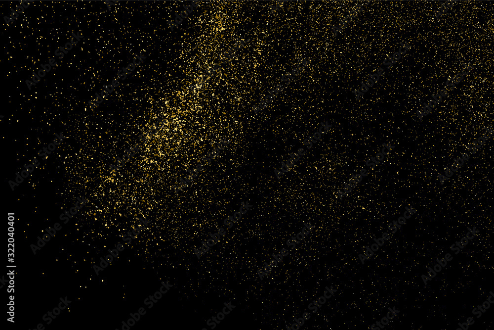 Gold glitter texture isolated on black. Amber particles color. Celebratory background. Golden explosion of confetti. Vector illustration,eps 10.