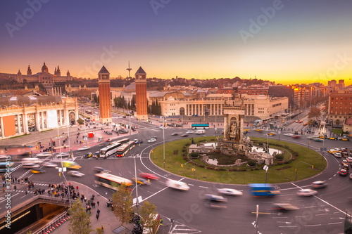 view of the traffic around Plaça d'Espanya in Barcelona
