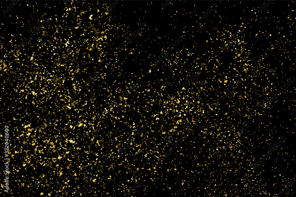 Gold glitter texture isolated on black. Amber particles color. Celebratory background. Golden explosion of confetti. Vector illustration,eps 10.