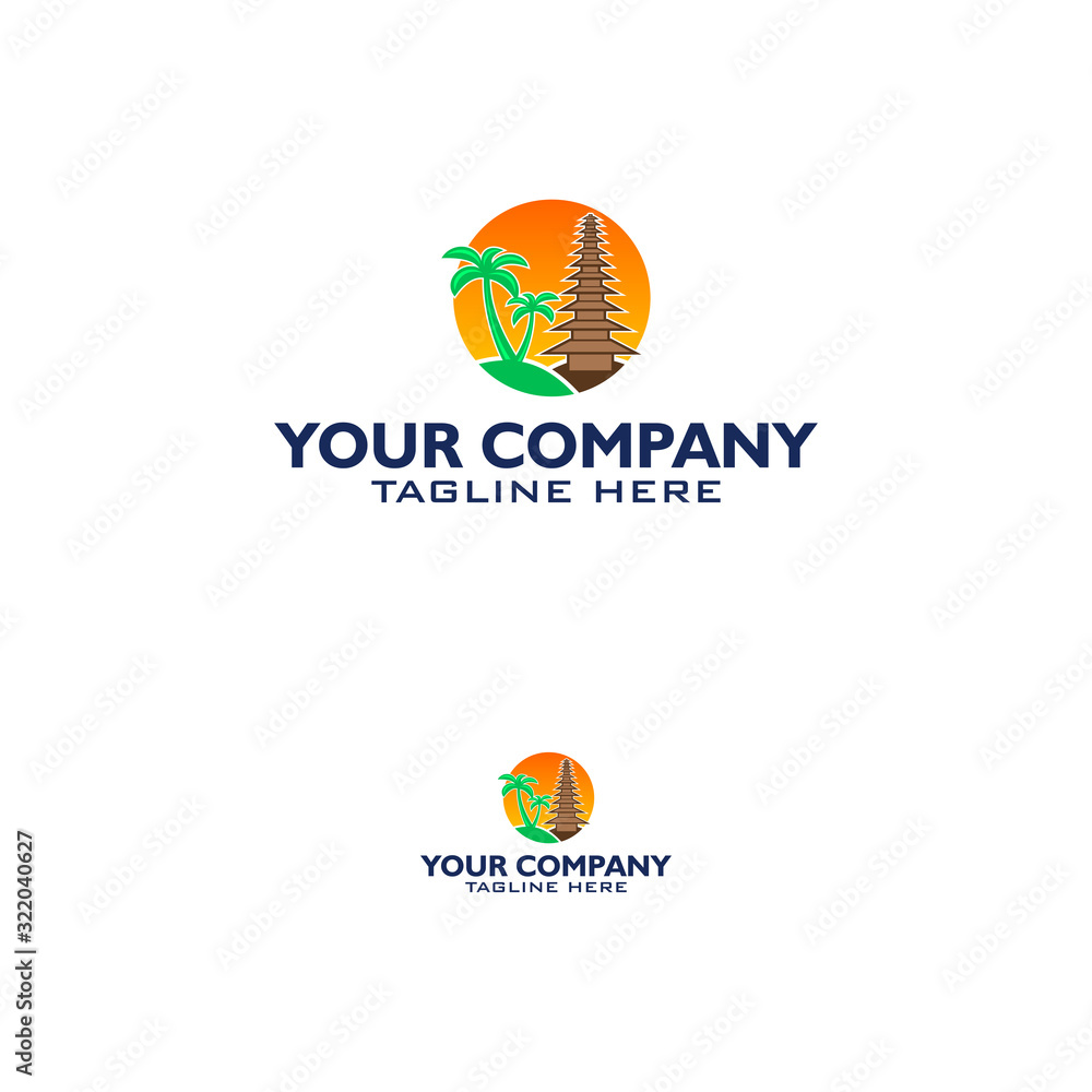 logo design emblem vector landscape with icon of bali template logo design emblem vector landscape with icon of bali template