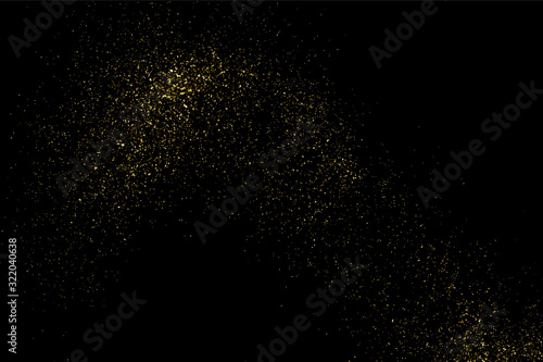 Gold glitter texture isolated on black. Amber particles color. Celebratory background. Golden explosion of confetti. Vector illustration eps 10.