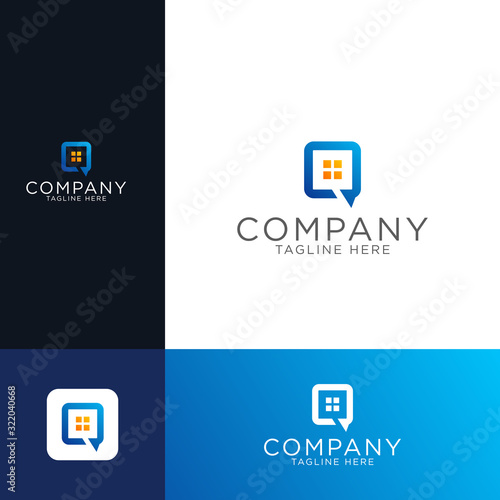 logo design Letter Q with window and abstract bubble chat