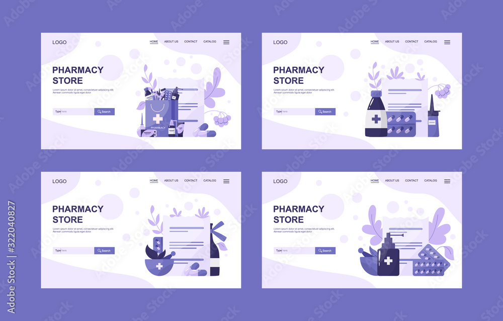 Online pharmacy web banner set. Medicine pill for disease treatment