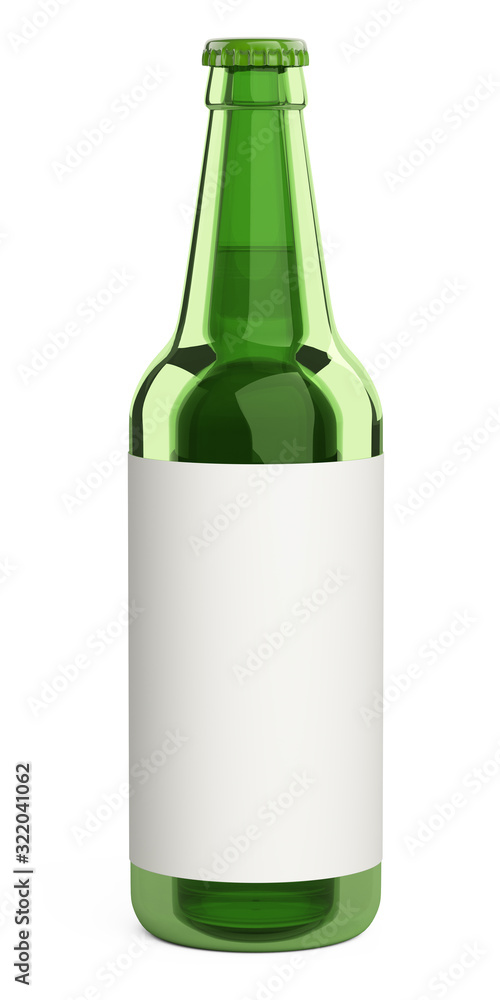 Green glass beer bottle with a label. Design mockup template. Green glass beer bottle with a label. Design mockup template.