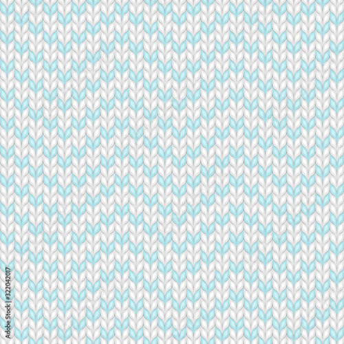 Chevron knit seamless pattern. Knitted white and blue background