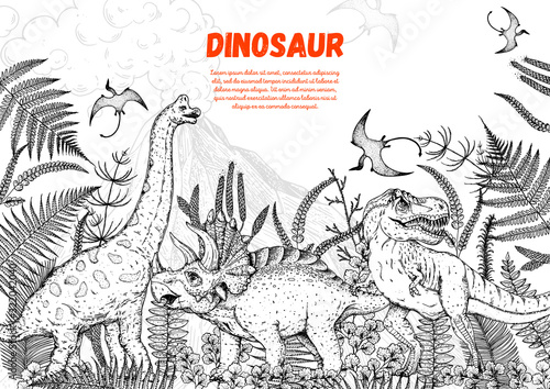 Dinosaurs hand drawn sketch. Vector illustration. Jurassic period.