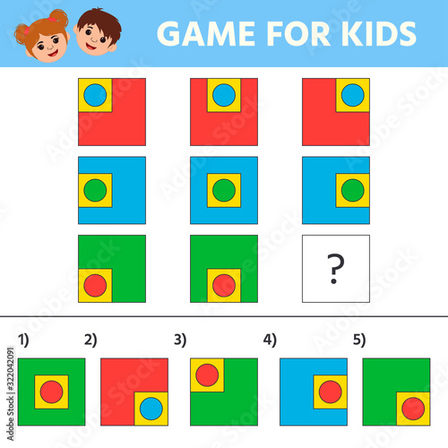 Education logic game for kids development of logic iq. Kids activity sheet. Geometric figure. Children funny riddle entertainment