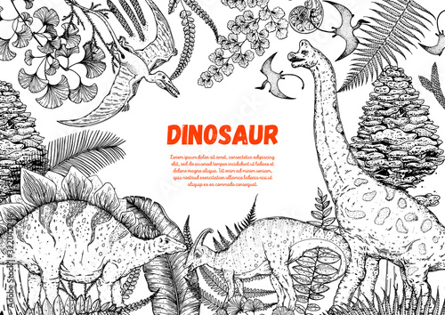 Dinosaurs hand drawn sketch. Vector illustration. Jurassic period.