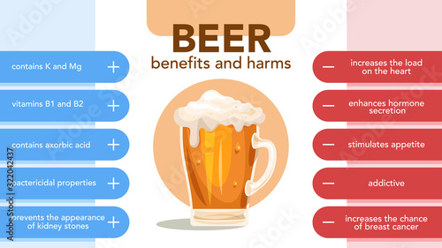 Beer pros and cons infographic. Drinking beer effect