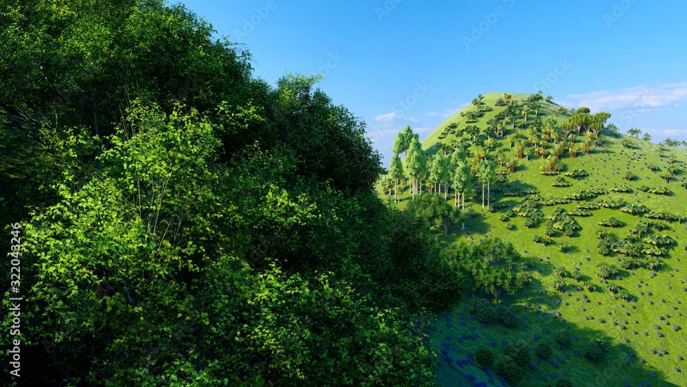 Jungle hills in Okinawa, Japan 3d rendering