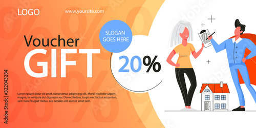 Real estate agency discount voucher. Idea of house for sale
