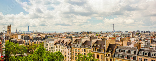 Photography Panoramic view, aerial skyline of Paris on city center, Eiffel Tower, Sacre Coeu