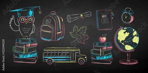 Chalk illustration set of education items