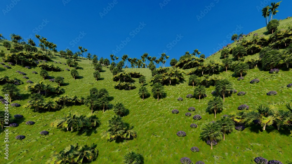 Jungle hills in Okinawa, Japan 3d rendering