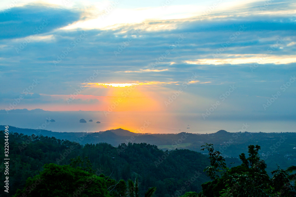 Fototapeta premium Amazing sunset in paradise park farm, Koh Samui, Thailand