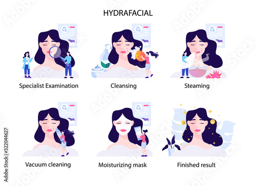 Hydrafacial procedure step. Modern cosmetology concept. Young woman