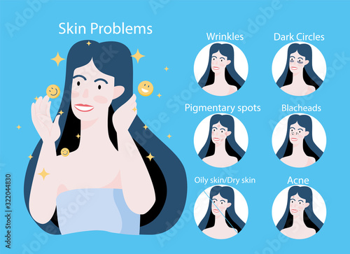 Young woman with bad skin problems. Woman with pimples
