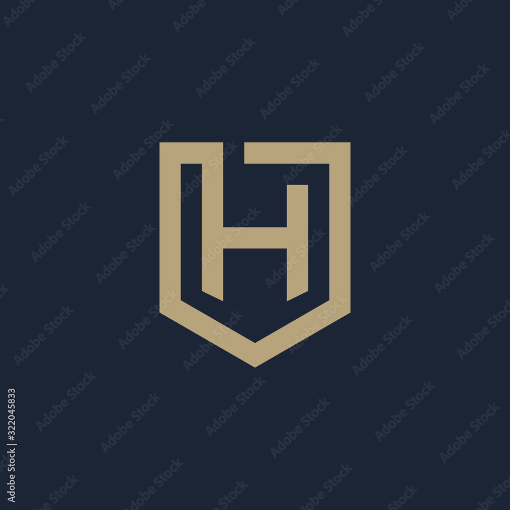 Obraz premium Letter H Shield logo design. Shield Line geometry for company Security logo. Logo Icon Template for Web and Business Card. - vector