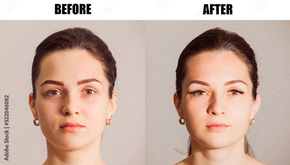 Portrait of beauty model before and after eyelash extension