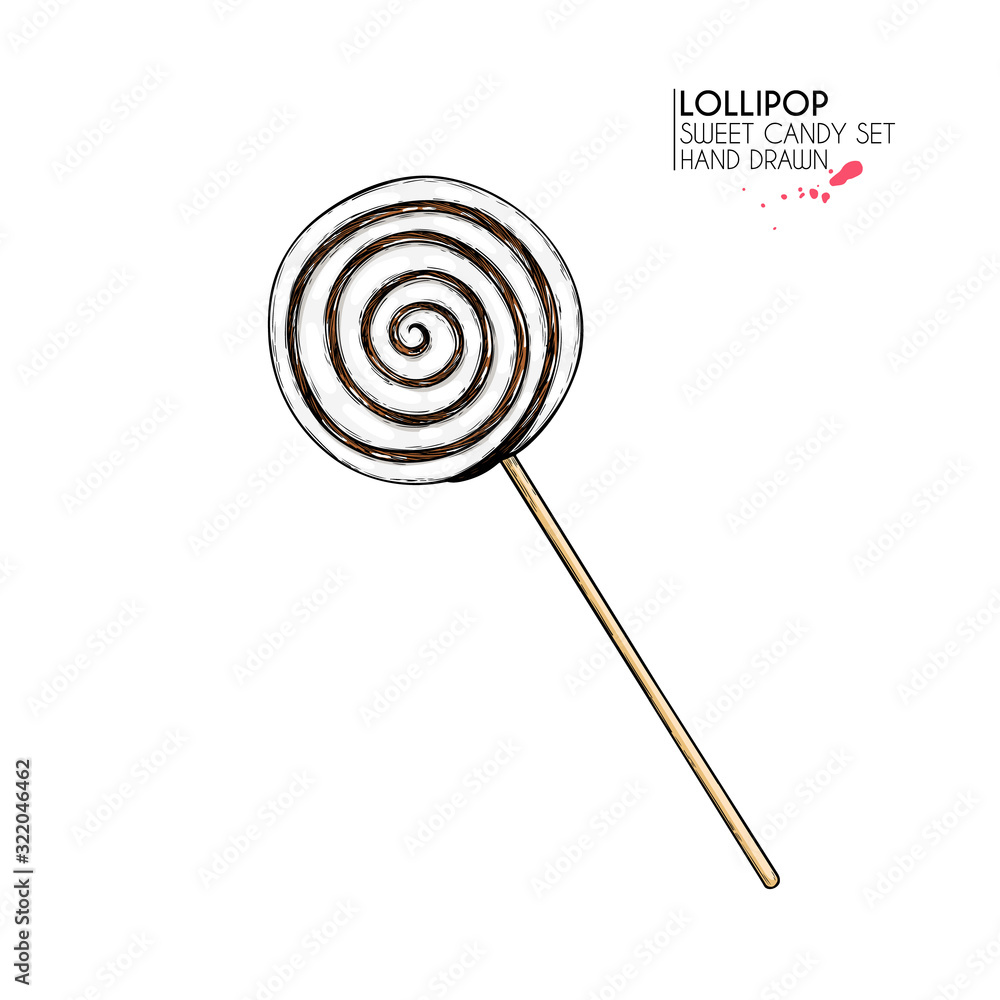 Hand drawn set of sweet candies. Twisted caramel lollipops. Vector food icons. Use for restaurant, menu, party decorating, flyer, banner. Sugar Halloween, Christmas dessert. Hand drawn set of sweet candies. Twisted caramel lollipops. Vector food icons. Use for restaurant, menu, party decorating, flyer, banner. Sugar Halloween, Christmas dessert.