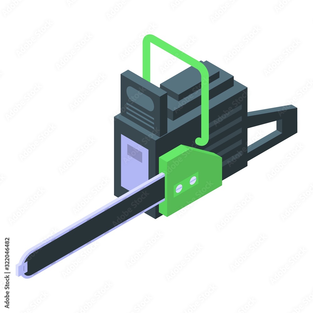 Electric chainsaw icon. Isometric of electric chainsaw vector icon for web design isolated on white background Electric chainsaw icon. Isometric of electric chainsaw vector icon for web design isolated on white background