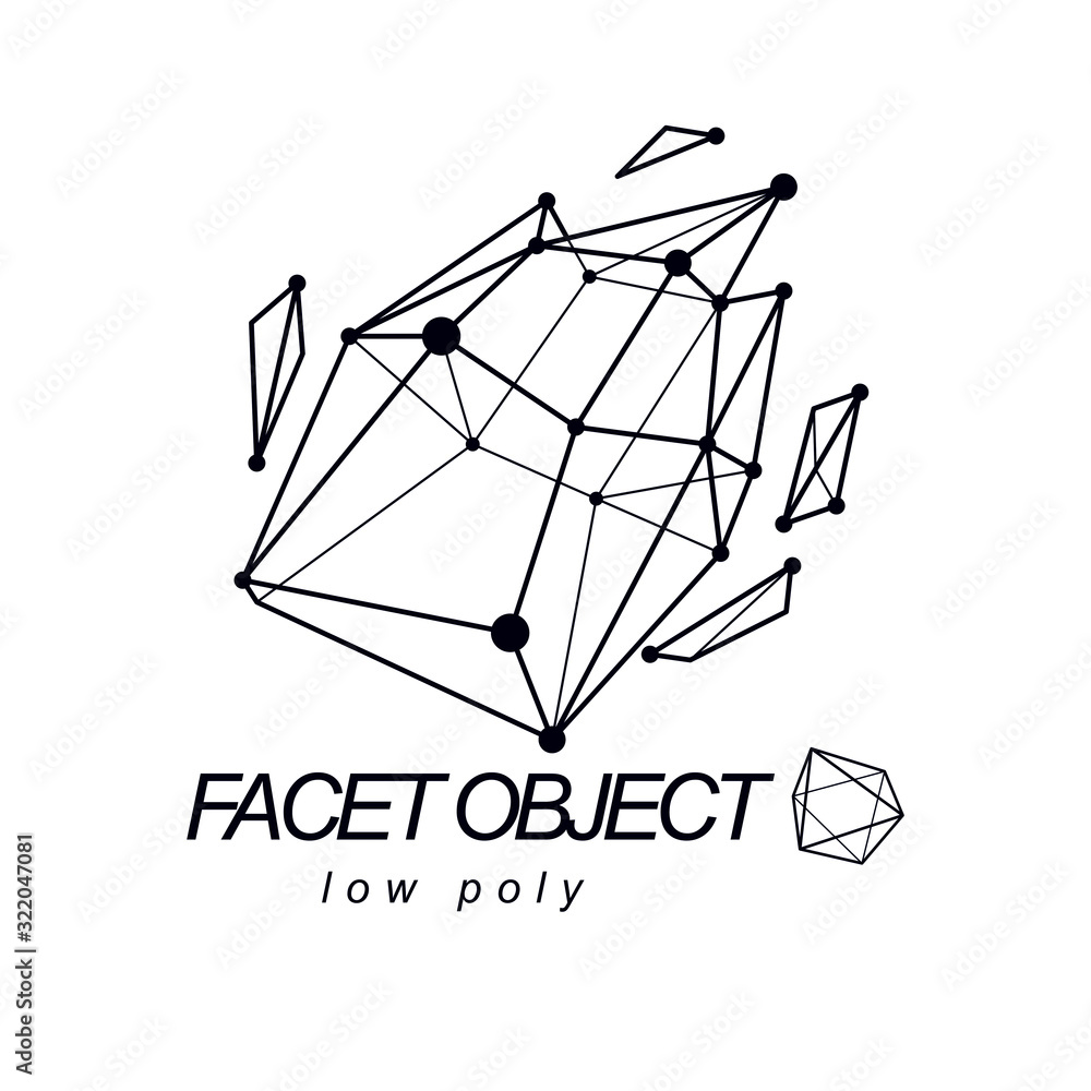 Abstract 3d polygonal wireframe object, vector geometric low poly design element. Technology corporate logo. Abstract 3d polygonal wireframe object, vector geometric low poly design element. Technology corporate logo.