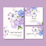 Flower garden wedding card design with vinca watercolor illustration.