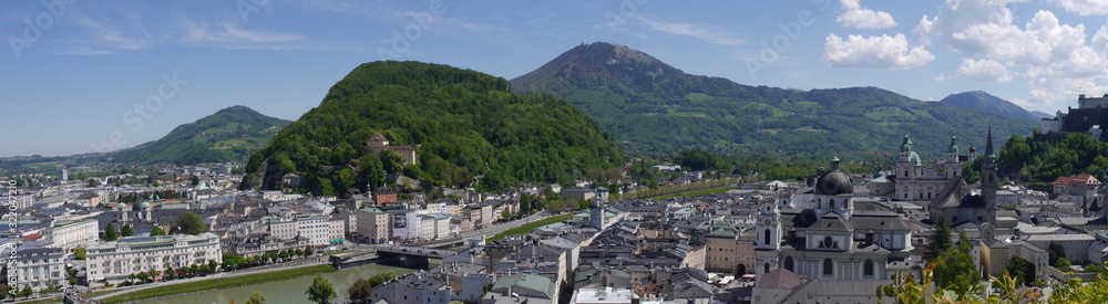 Panoramic view of the central part of the city of Salzburg, Austria